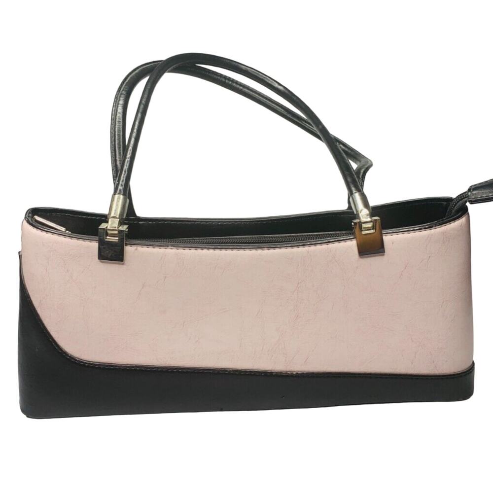 Pink and Black Purse, Handbag, 13"Long, Faux Leather